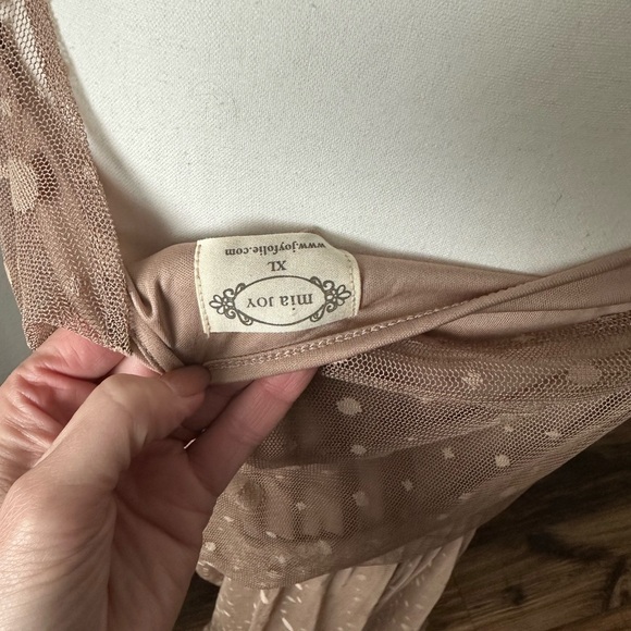 Elegant Tan Polka Dot Dress - Picture 6 of 6